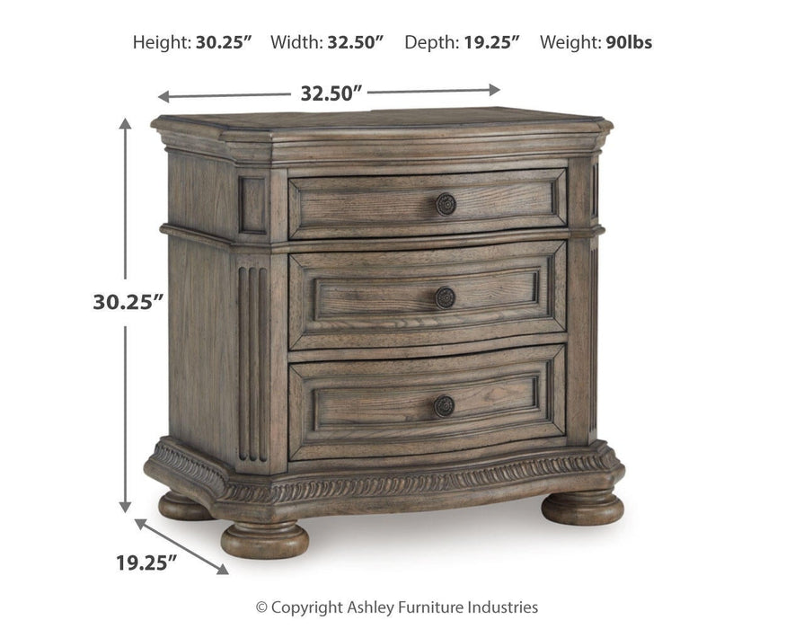 Ardenfield King Upholstered Sleigh Bed, Dresser, Mirror and Nightstand