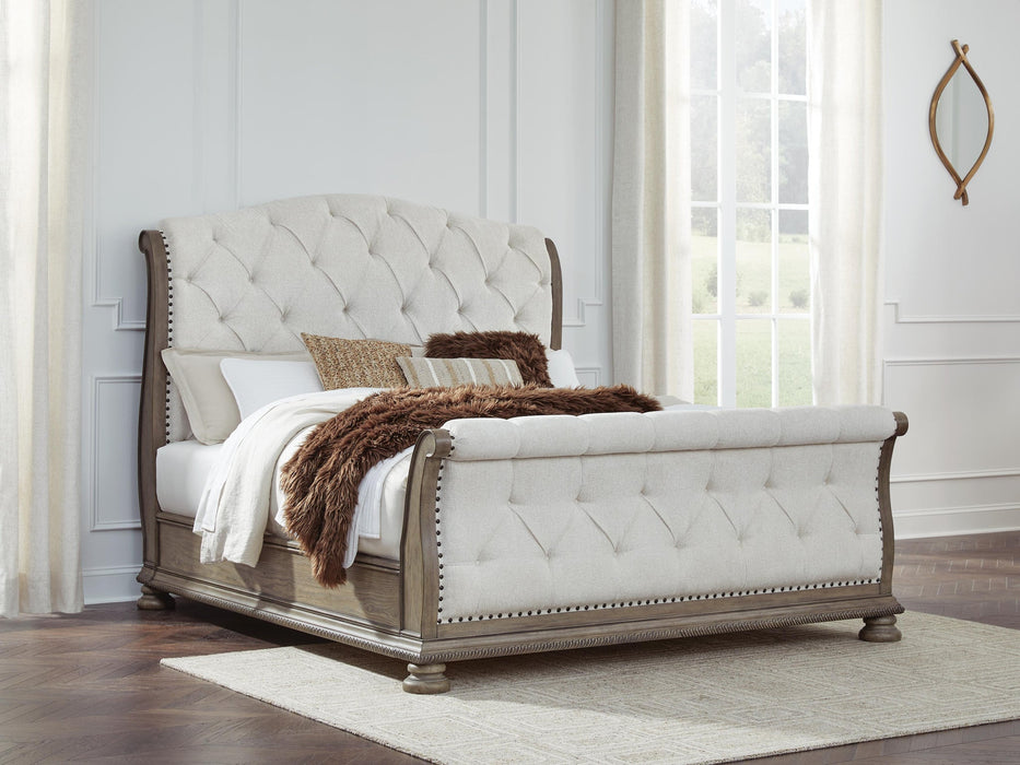 Ardenfield King Upholstered Sleigh Bed, Dresser and Mirror