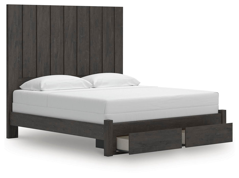 Parlayon King Panel Storage Bed, Dresser, Mirror, Chest and Nightstand