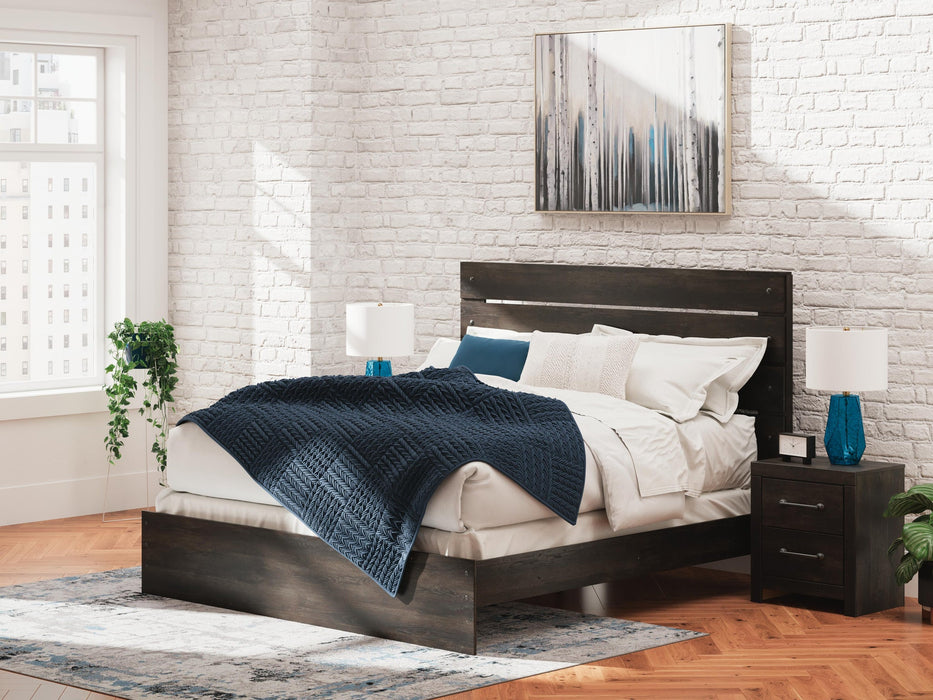 Delmorta King Panel Bed, Dresser, Mirror, Chest and Nightstand