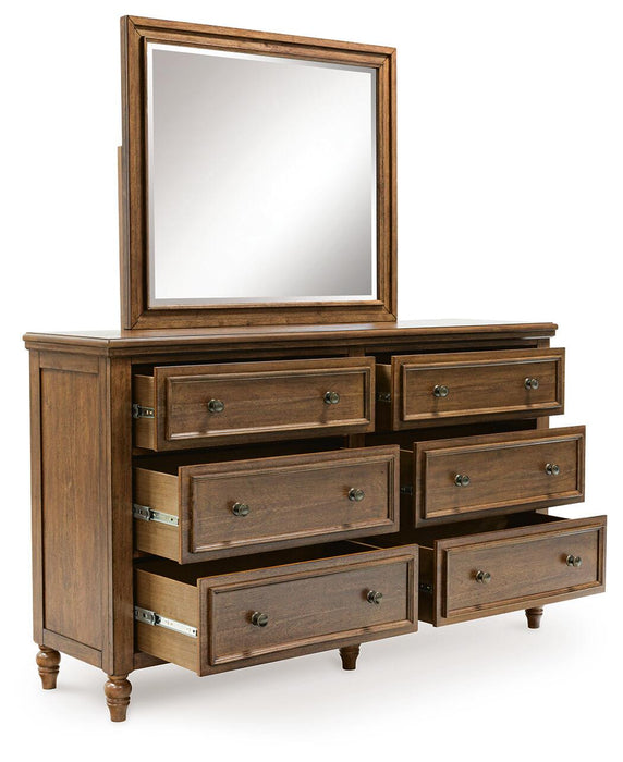Sturlayne King Upholstered Panel Bed, Dresser and Mirror