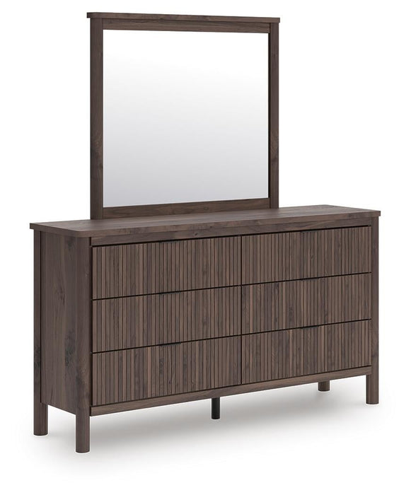 Cadmori King Upholstered Panel Bed, Dresser, Mirror, Chest and Nightstand