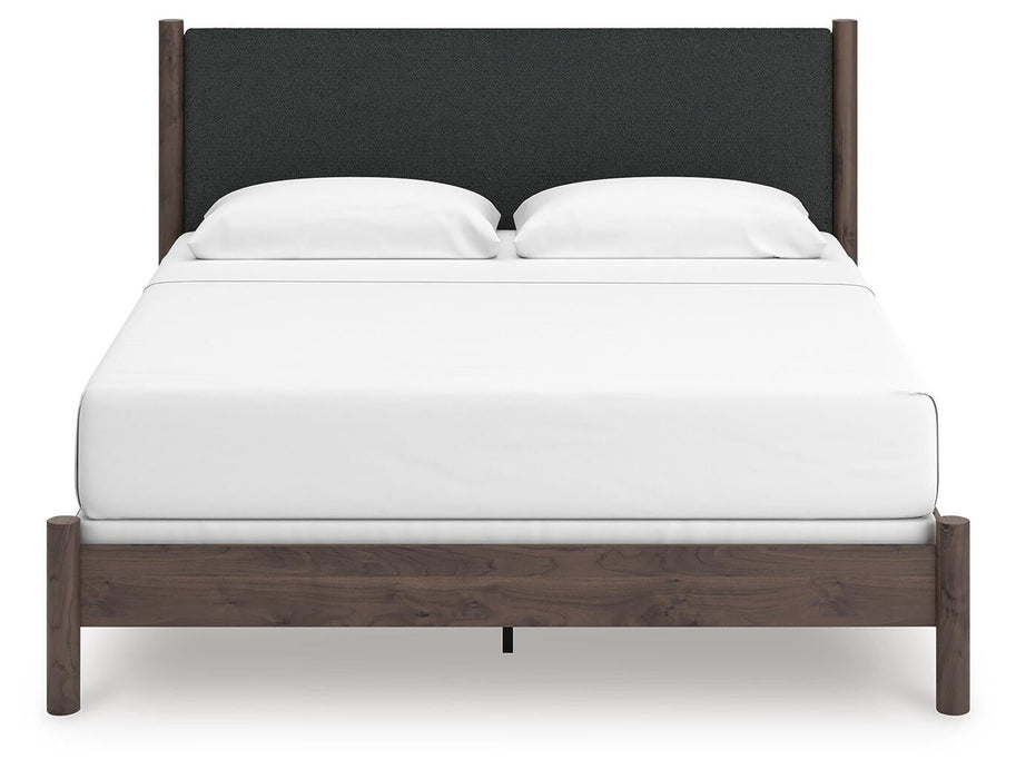 Cadmori King Upholstered Panel Bed, Dresser, Mirror, Chest and Nightstand