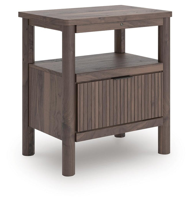 Cadmori King Upholstered Panel Bed, Dresser, Mirror, Chest and Nightstand