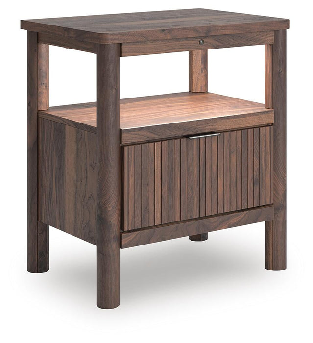 Cadmori King Upholstered Panel Bed, Dresser, Mirror, Chest and Nightstand