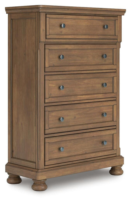 Vandenmore Queen Panel Bed with Mirrored Dresser, Chest and Nightstand