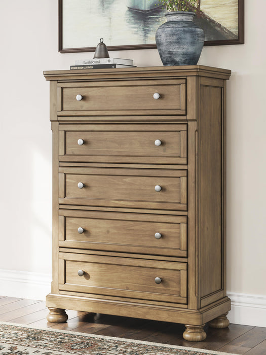 Vandenmore Queen Panel Bed with Mirrored Dresser, Chest and Nightstand