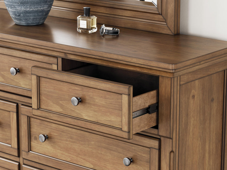 Vandenmore California King Panel Bed with Mirrored Dresser