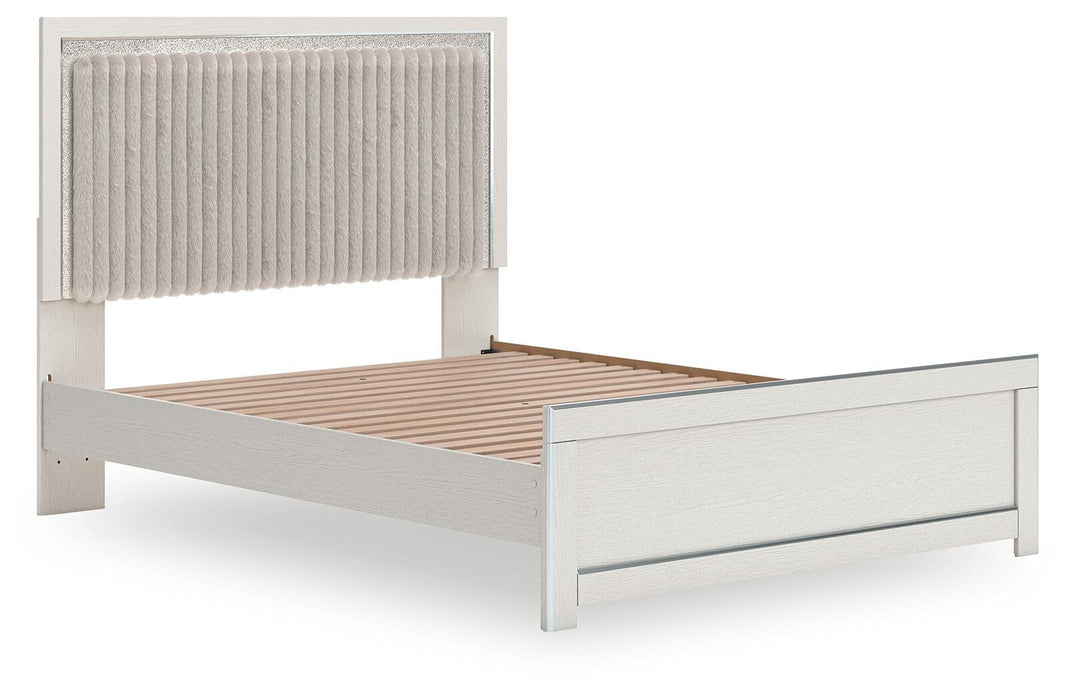 Birmonton Queen Upholstered Panel Platform Bed, Dresser, Mirror, Chest and Nightstand
