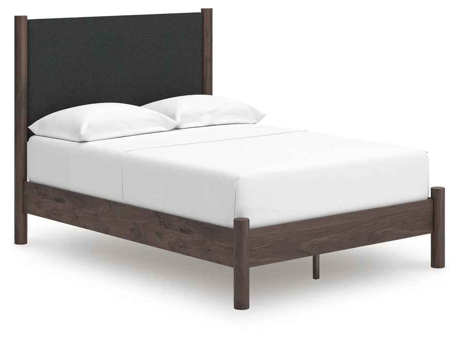 Cadmori Full Upholstered Panel Platform Bed, Dresser, Mirror, Chest and Nightstand