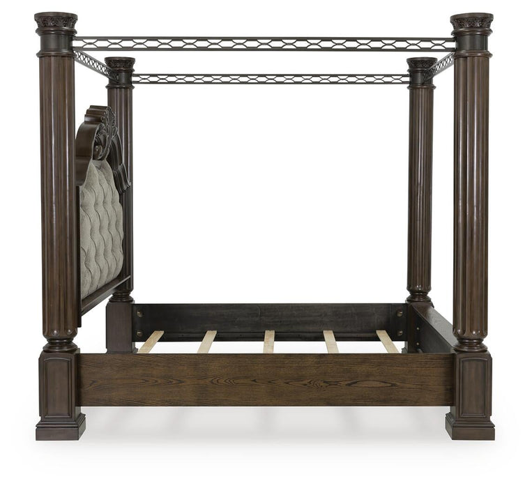 Maylee King Canopy Bed, Dresser, Mirror and Nightstand