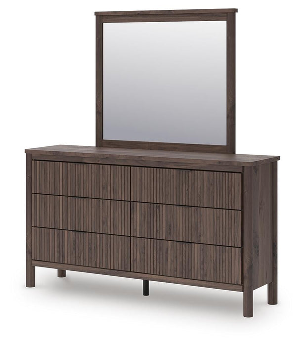Cadmori Queen Upholstered Panel Platform Bed, Dresser, Mirror, Chest and Nightstand
