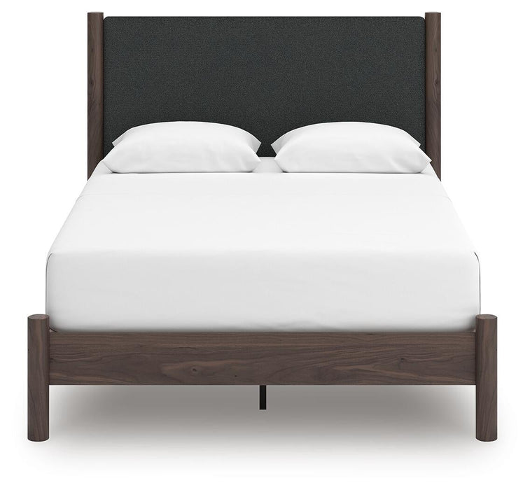 Cadmori Queen Upholstered Panel Platform Bed, Dresser, Mirror, Chest and Nightstand