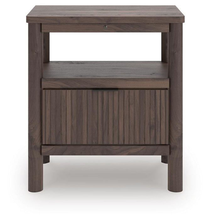 Cadmori Queen Upholstered Panel Platform Bed, Dresser, Mirror, Chest and Nightstand