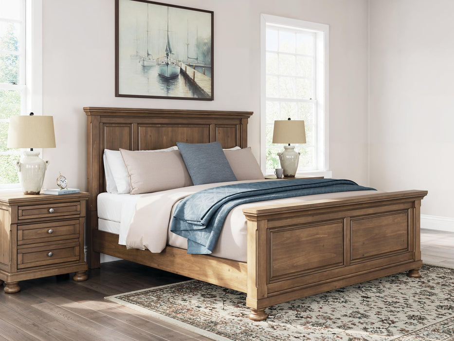 Vandenmore California King Panel Bed with Mirrored Dresser and Nightstand