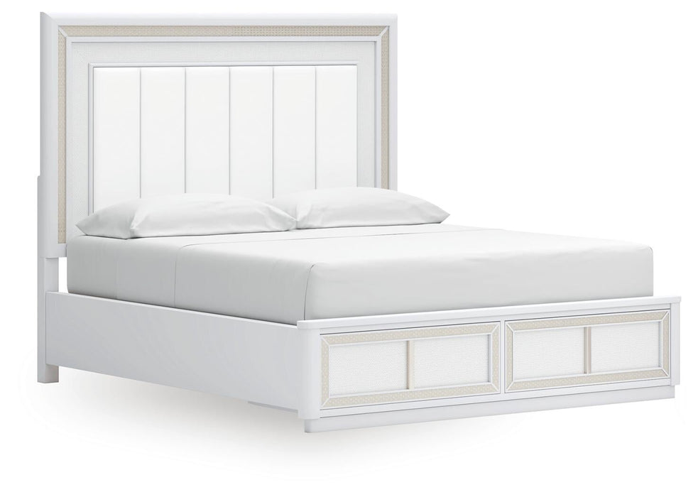 Chalanna California King Upholstered Storage Bed, Dresser, Mirror, Chest and Nightstand