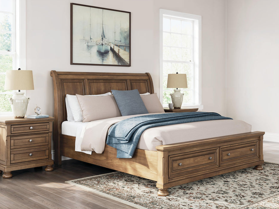 Vandenmore California King Storage Sleigh Bed with Mirrored Dresser