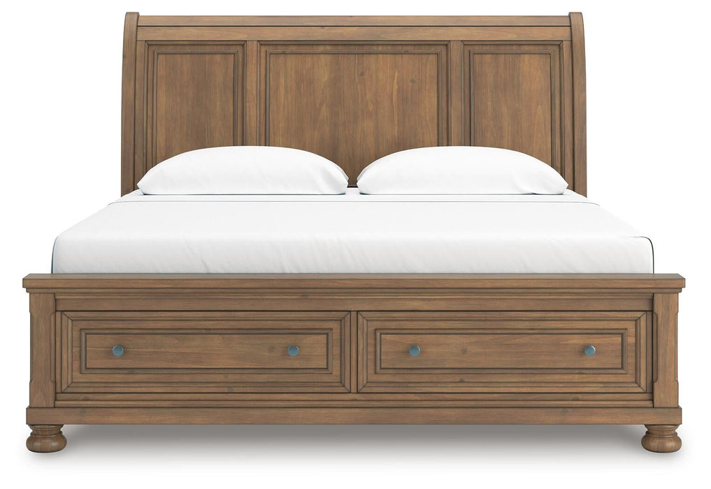 Vandenmore King Storage Sleigh Bed with Mirrored Dresser, Chest and Nightstand