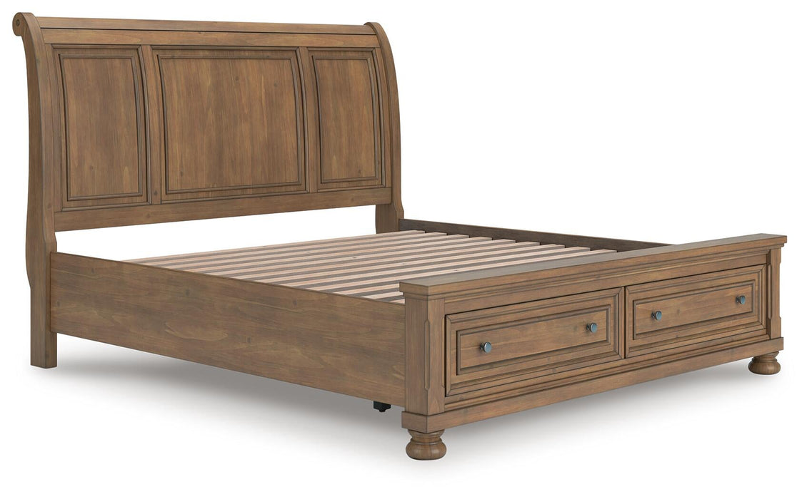 Vandenmore King Storage Sleigh Bed with Mirrored Dresser, Chest and Nightstand
