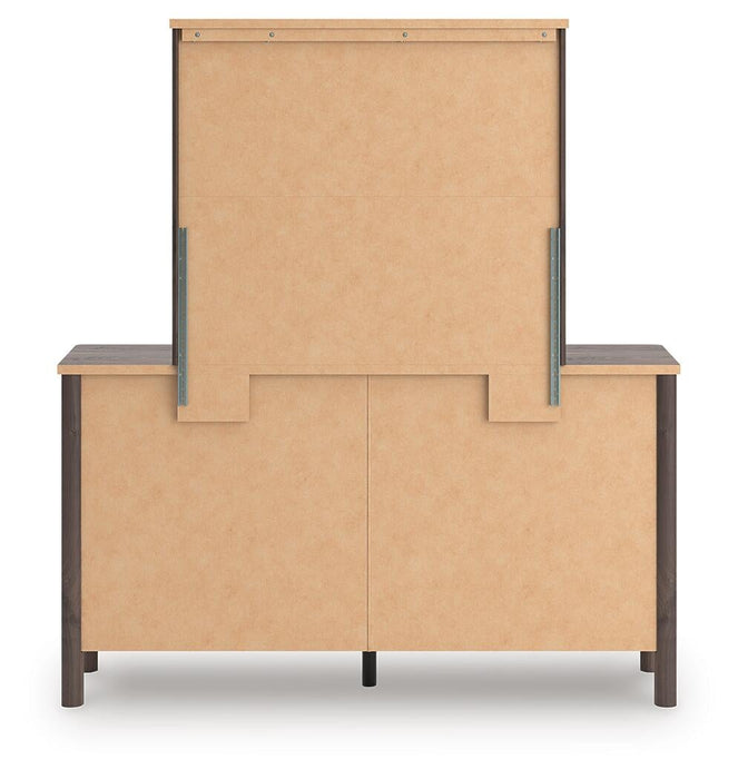 Cadmori Queen Upholstered Panel Platform Bed, Dresser and Mirror