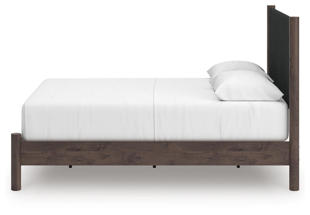 Cadmori Queen Upholstered Panel Platform Bed, Dresser and Mirror