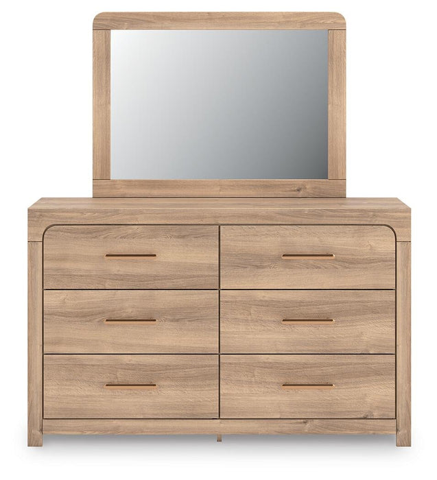 Hollymount Queen Upholstered Panel Bed, Dresser and Mirror