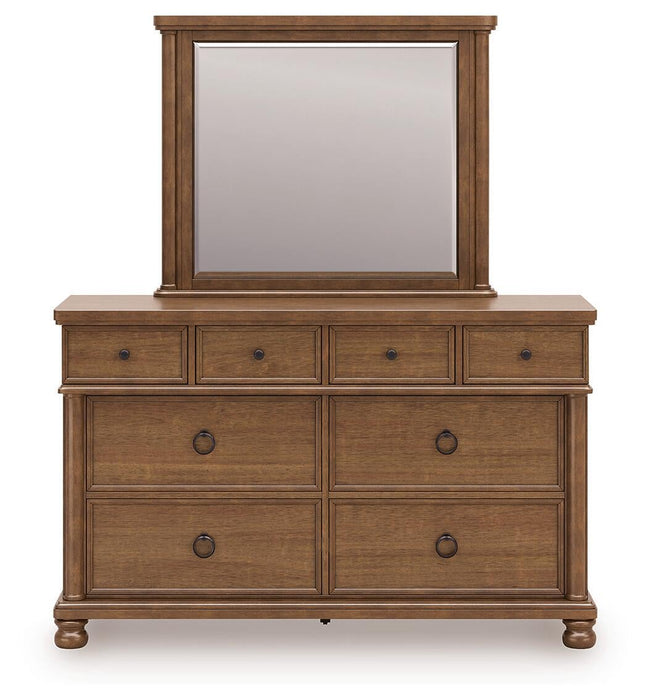 Chadworth California King Poster Bed with Mirrored Dresser and Nightstand