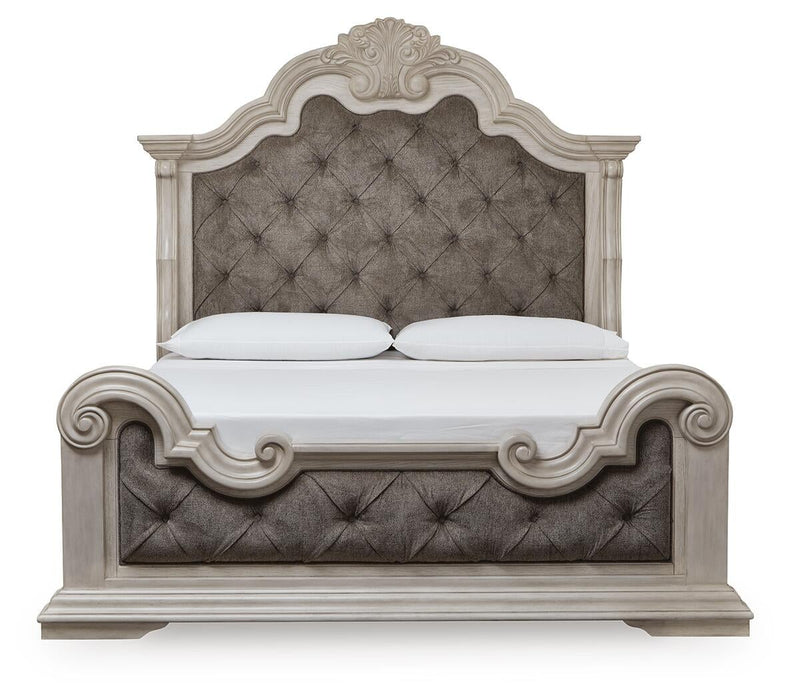 Andonhall King Upholstered Panel Bed with Mirrored Dresser